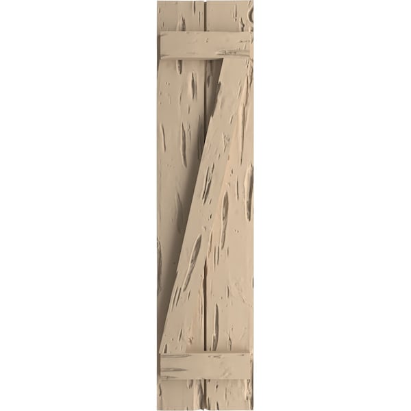 Rustic Two Board Joined Board-n-Batten Pecky Cypress Faux Wood Shutters W/Z-Board, 11W X 90H